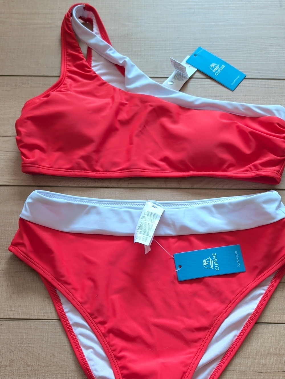 Cupshe Coral and White Colorblock Two-Piece Bikini